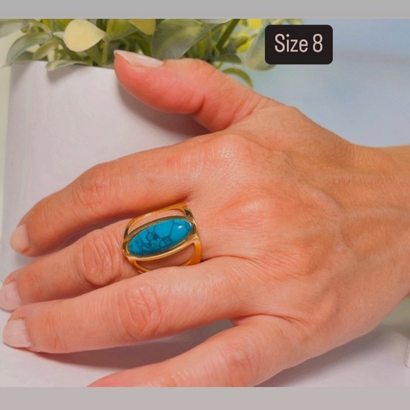 NWT Gold Stainless Steel Womens Rings, simulated green beautiful stone size 8 - Picture 3 of 16